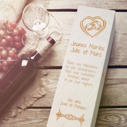 Boîte à vin en bois avec gravure pour 1 bouteille pour des jeunes mariés