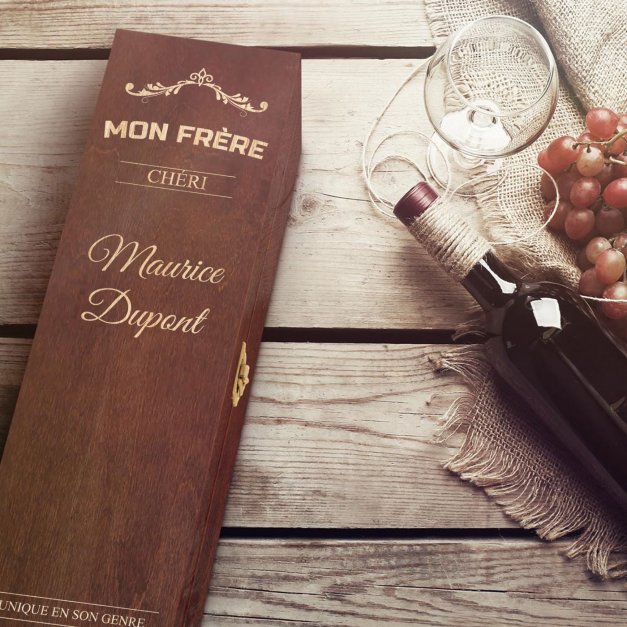 Coffret en bois personnalisé pour 1 bouteille à vin pour l'anniversaire d'un frère