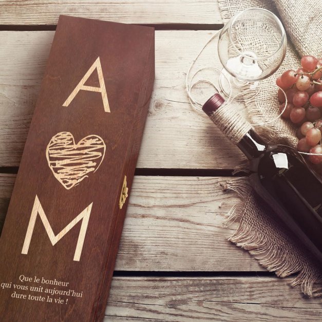 Coffret en bois avec gravure pour 1 bouteille à vin pour un couple pour mariage
