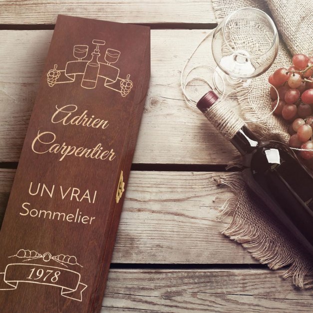 Coffret à vin en bois avec gravure pour 1 bouteille pour l'anniversaire d'un chef