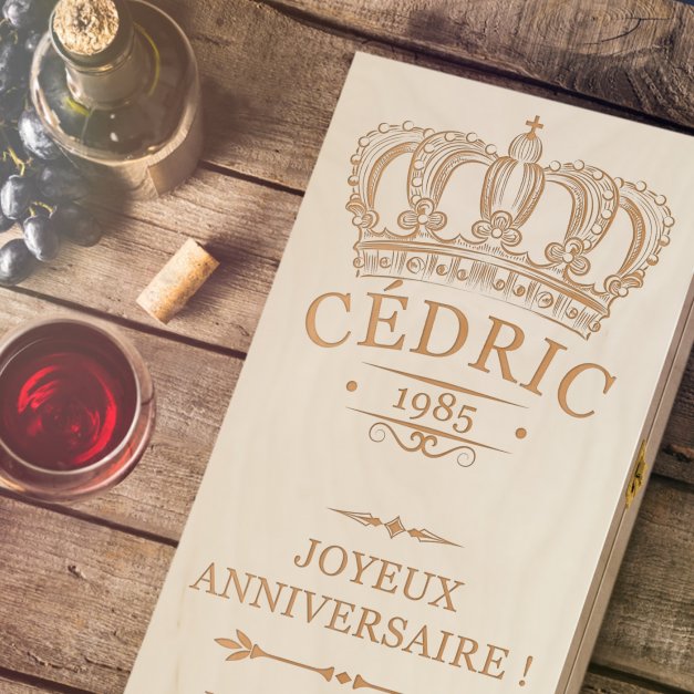 Caisse à vin personnalisée pour 2 bouteilles pour l'anniversaire d'un homme
