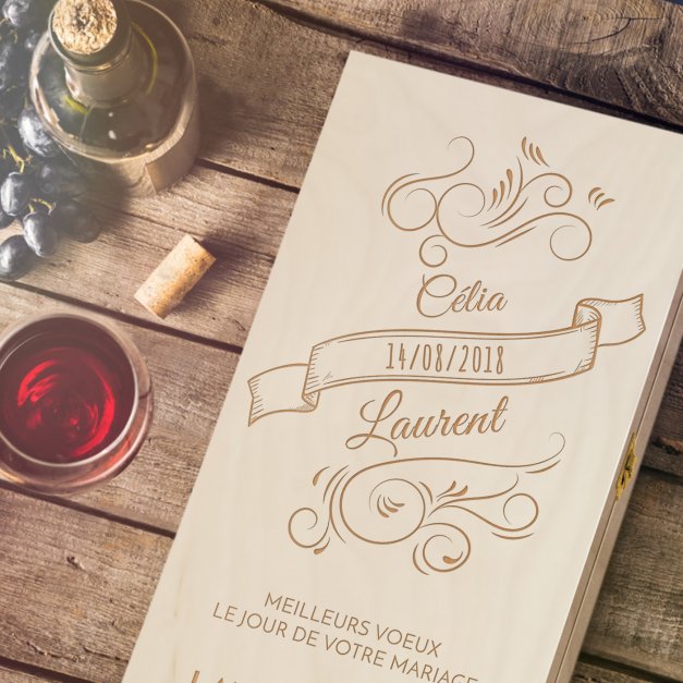 Caisse à vin avec gravure pour 2 bouteilles pour un couple pour mariage