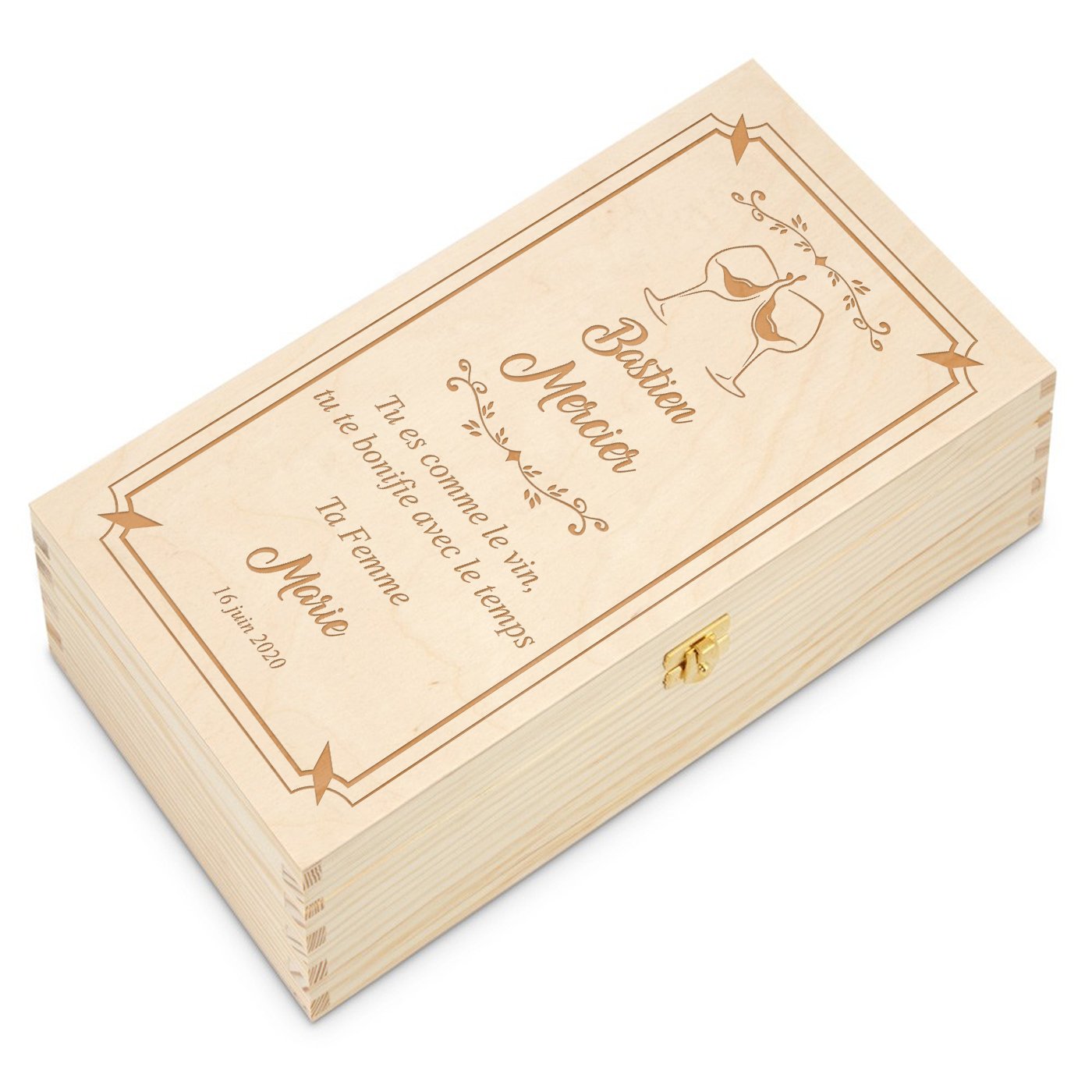 Caisse à vin avec gravure pour 2 bouteilles pour l'anniversaire d'un mari