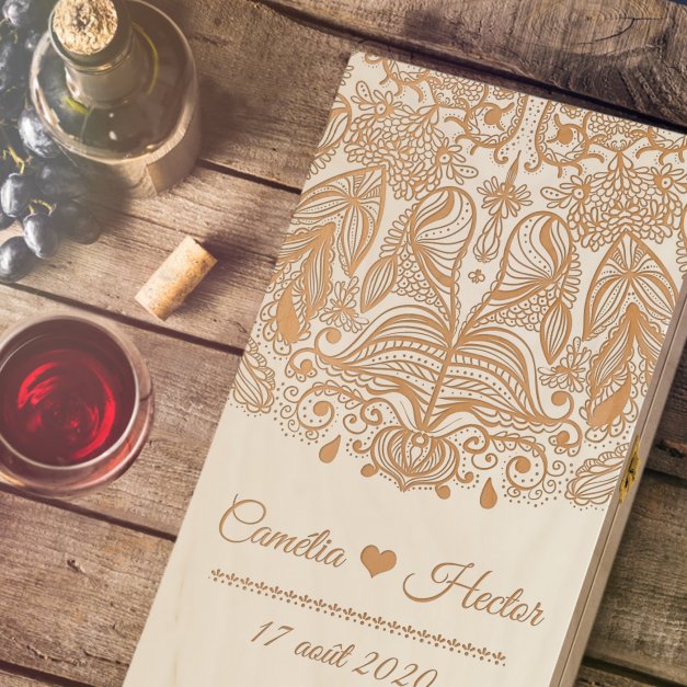Caisse à vin personnalisée pour 2 bouteilles pour un couple pour l'anniversaire de mariage