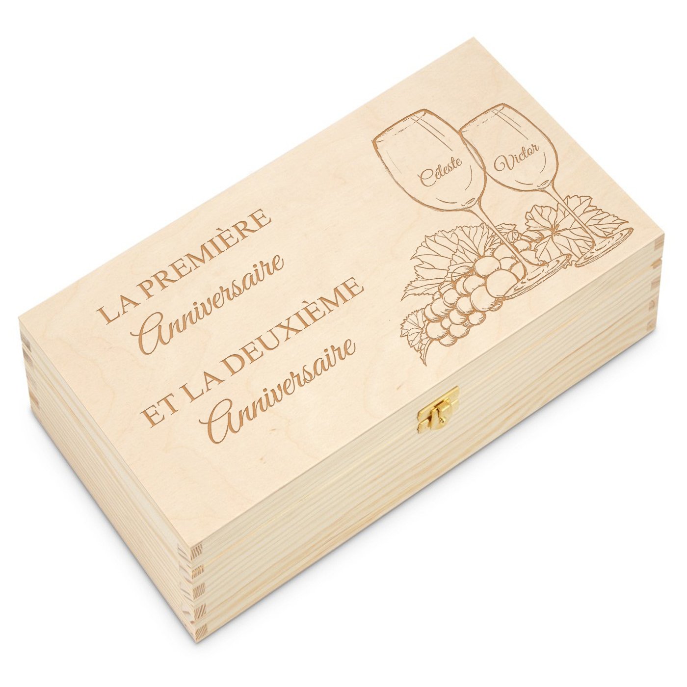 Caisse à vin personnalisée pour 2 bouteilles pour elle et lui pour l'anniversaire de mariage