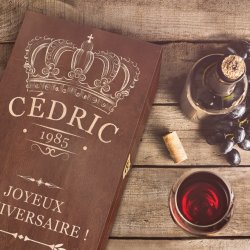 Caisse à vin en bois avec gravure pour 2 bouteilles à vin pour l'anniversaire d'un homme