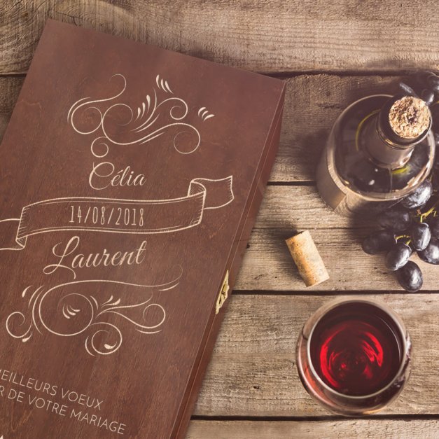 Caisse à vin en bois personnalisée pour 2 bouteilles à vin pour un couple pour mariage