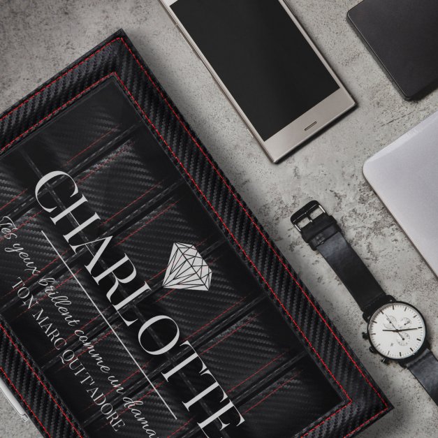 Coffret à montres noir carbone personnalisé pour une épouse pour la Saint-Valentin
