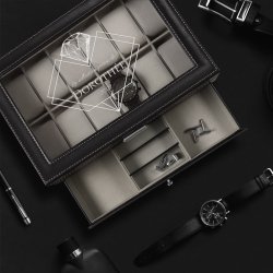 Boîte à bijoux et montres noire personnalisée pour l'anniversaire d'une copine
