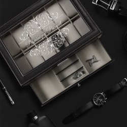 Boîte à bijoux et montres noire personnalisée pour l'anniversaire de maman