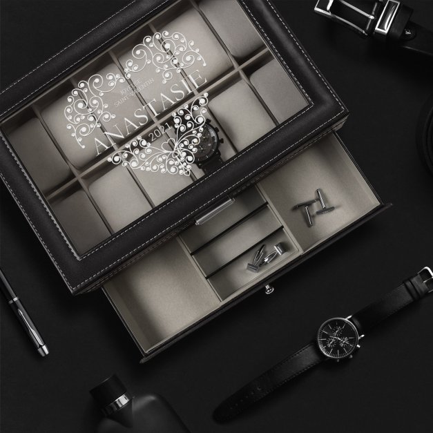 Boîte à bijoux et montres noire avec gravure pour une copine pour la Saint-Valentin