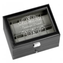 Boîte à bijoux et montres noire personnalisée pour l'anniversaire de maman