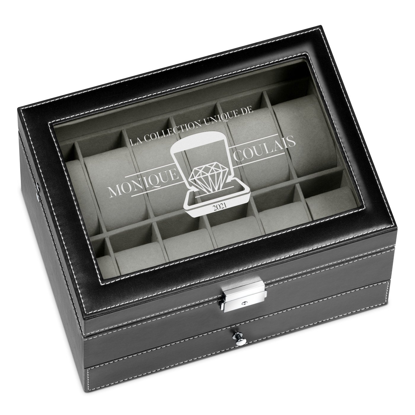 Boîte à bijoux et montres noire avec gravure pour une amie fiancée copine pour la St valentin