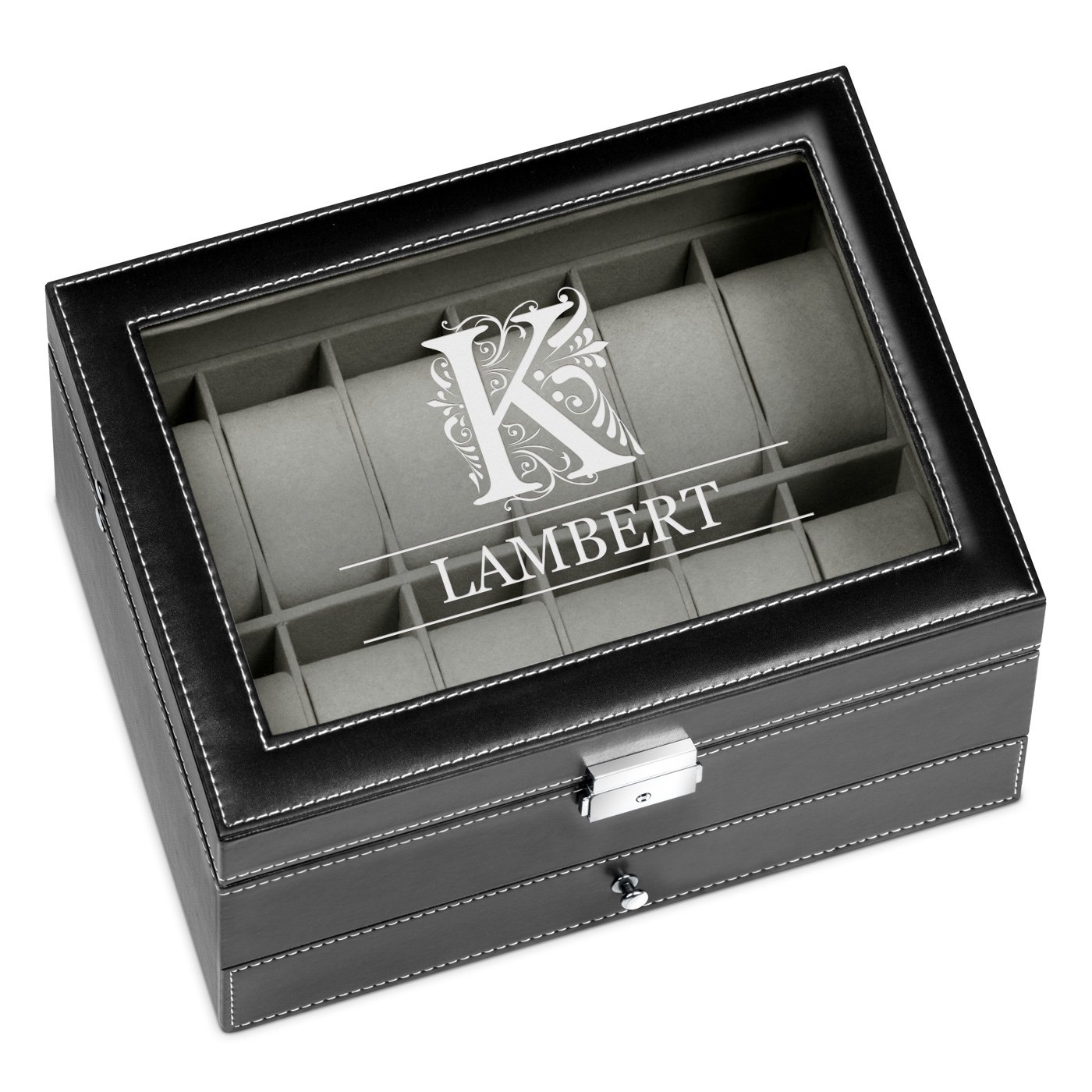 Boîte à bijoux et montres noire personnalisée pour l'anniversaire de papa