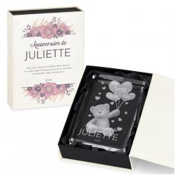 Statuette en cristal 3D avec ourson gravé dans coffret personnalisé pour elle femme anniversaire 