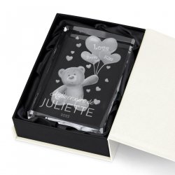 Statuette en cristal 3D avec ourson gravé dans coffret personnalisé pour elle femme anniversaire 