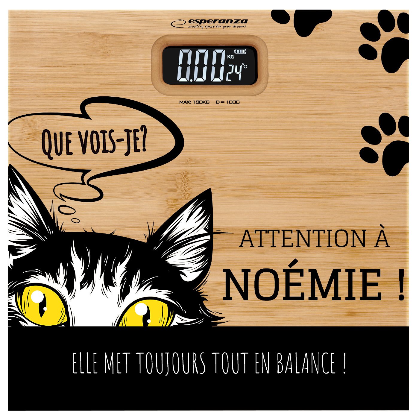 Pèse-personne en bambou avec impression pour l'anniversaire de votre amie amoureuse des chats