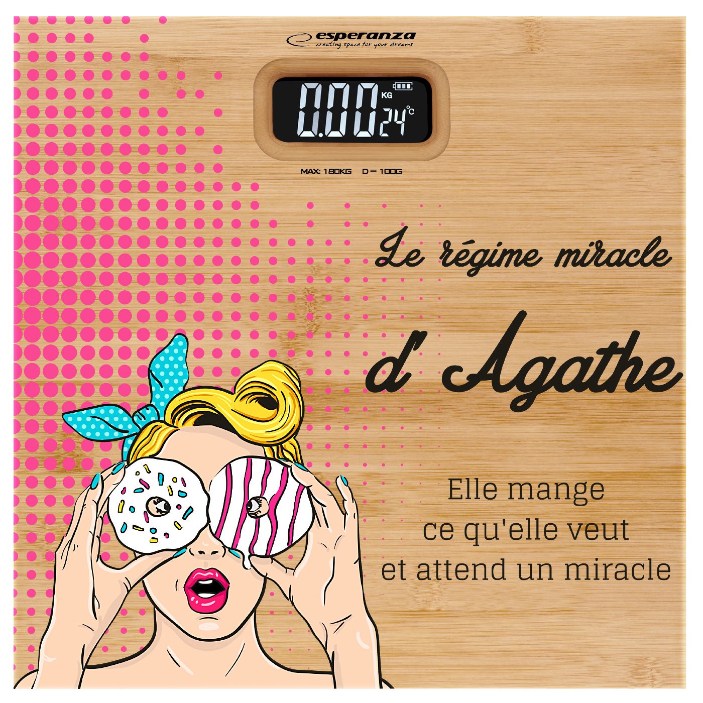 Pèse-personne en bambou avec impression pour l'anniversaire de votre amie pâtissière