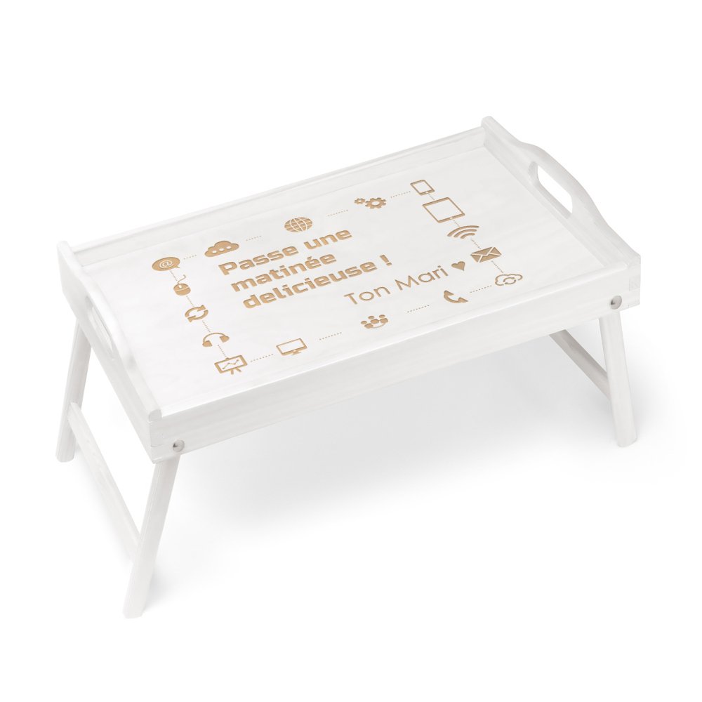 Plateau de lit pliable en bois personnalisé pour l'anniversaire d'une femme