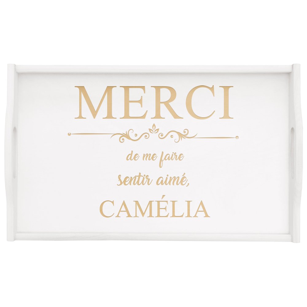 Plateau de lit pliable en bois avec gravure pour l'anniversaire d'une copine