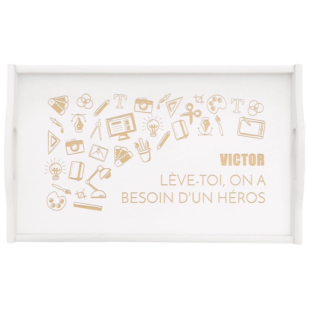 Plateau de lit pliable en bois avec gravure pour l'anniversaire d'un garçon