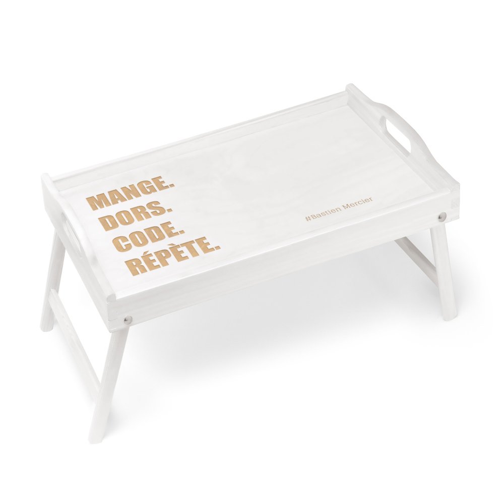 Plateau de lit pliable en bois avec gravure pour l'anniversaire d'un copain