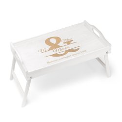 Plateau de lit pliable en bois avec gravure pour elle et lui pour l'anniversaire de mariage