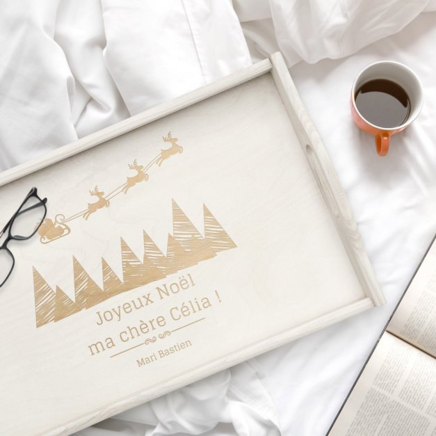 Plateau de lit pliable en bois avec gravure pour une épouse pour Noël