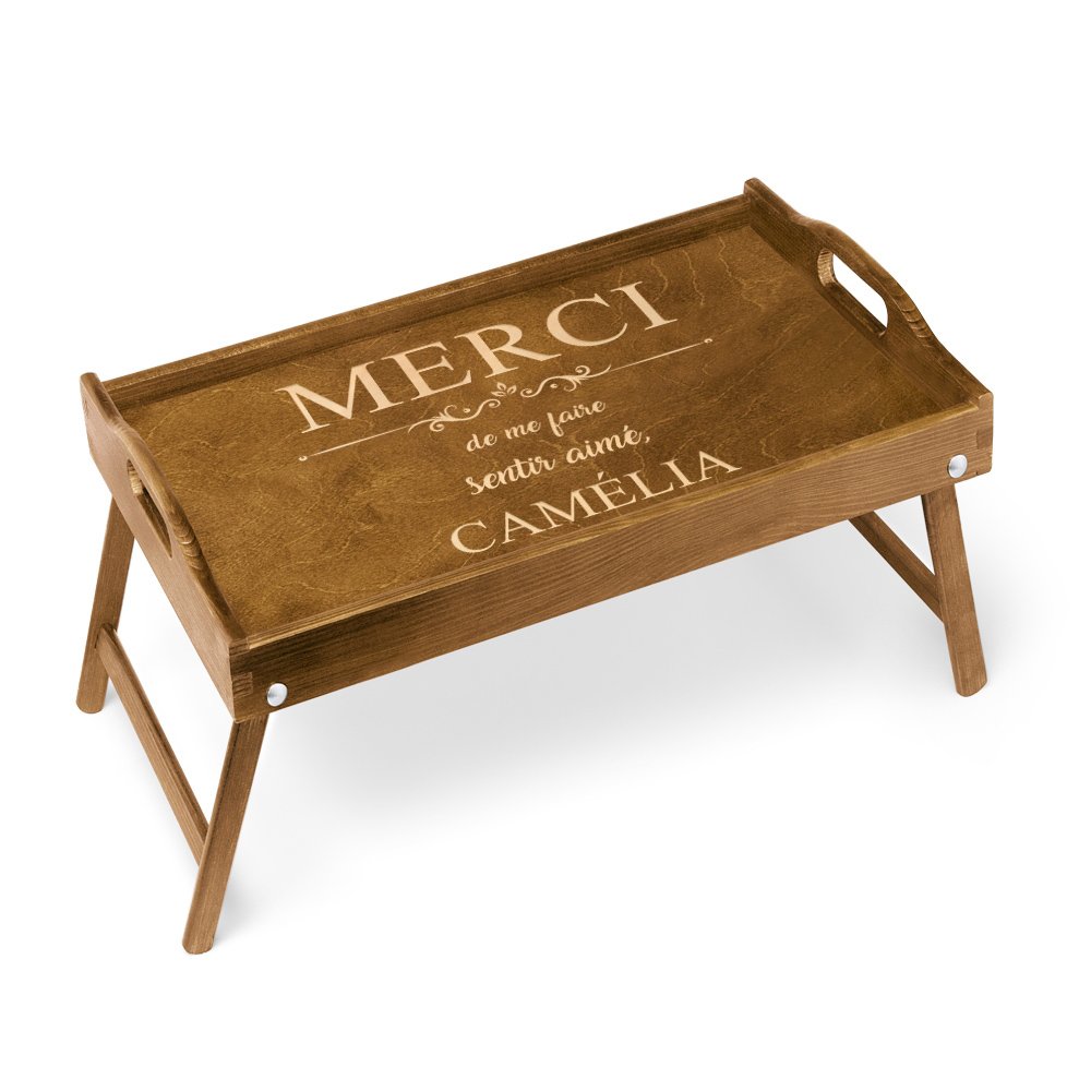 Plateau de lit en bois avec gravure pour une femme pour la Saint-Valentin