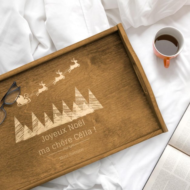 Plateau de lit en bois avec gravure pour une épouse pour Noël