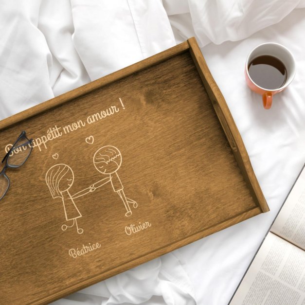 Plateau de lit en bois personnalisé pour un couple pour mariage