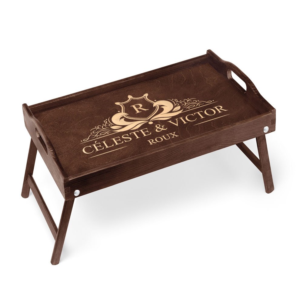 Plateau de lit avec gravure pour un couple pour une crémaillère