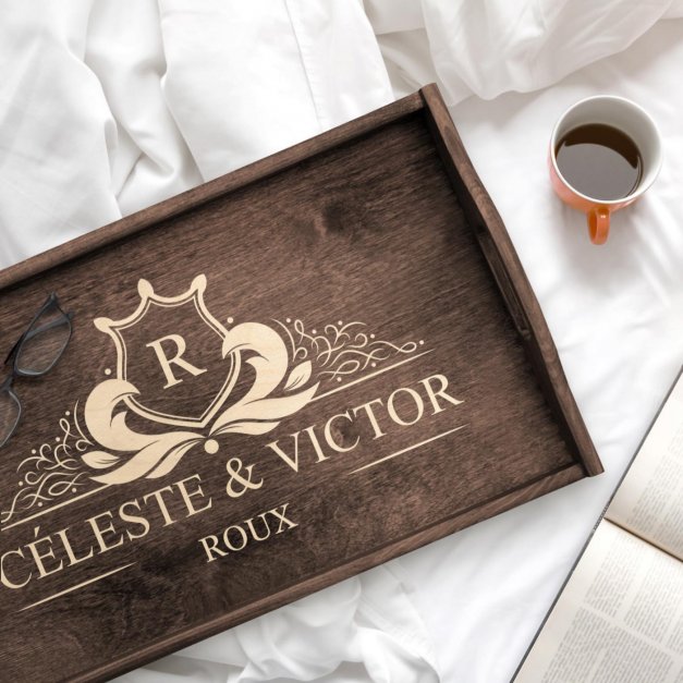 Plateau de lit avec gravure pour un couple pour une crémaillère