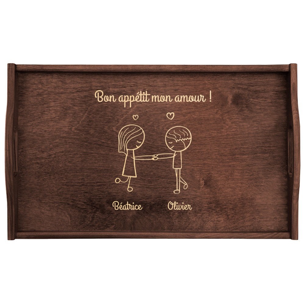Plateau de lit avec gravure pour un couple pour la Saint-Valentin