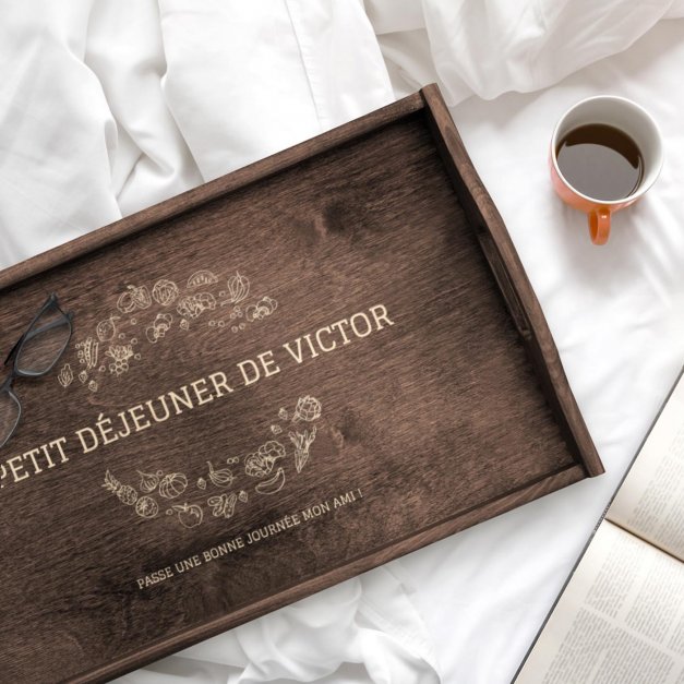 Plateau de lit avec gravure pour l'anniversaire d'un ami