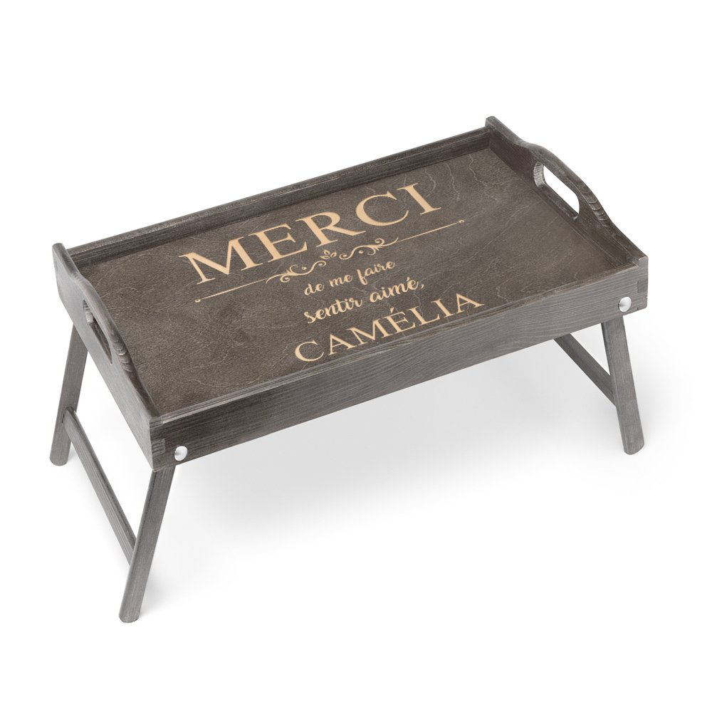 Plateau de lit pliable avec gravure pour l'anniversaire d'une femme