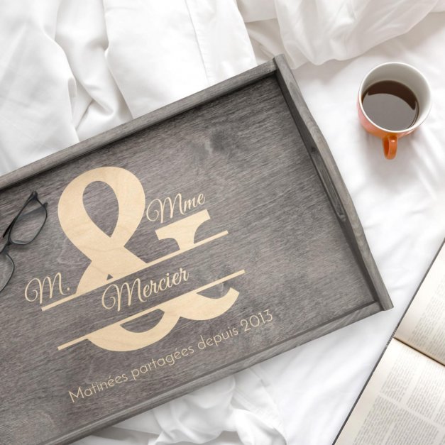 Plateau de lit pliable avec gravure pour parents pour l'anniversaire de mariage