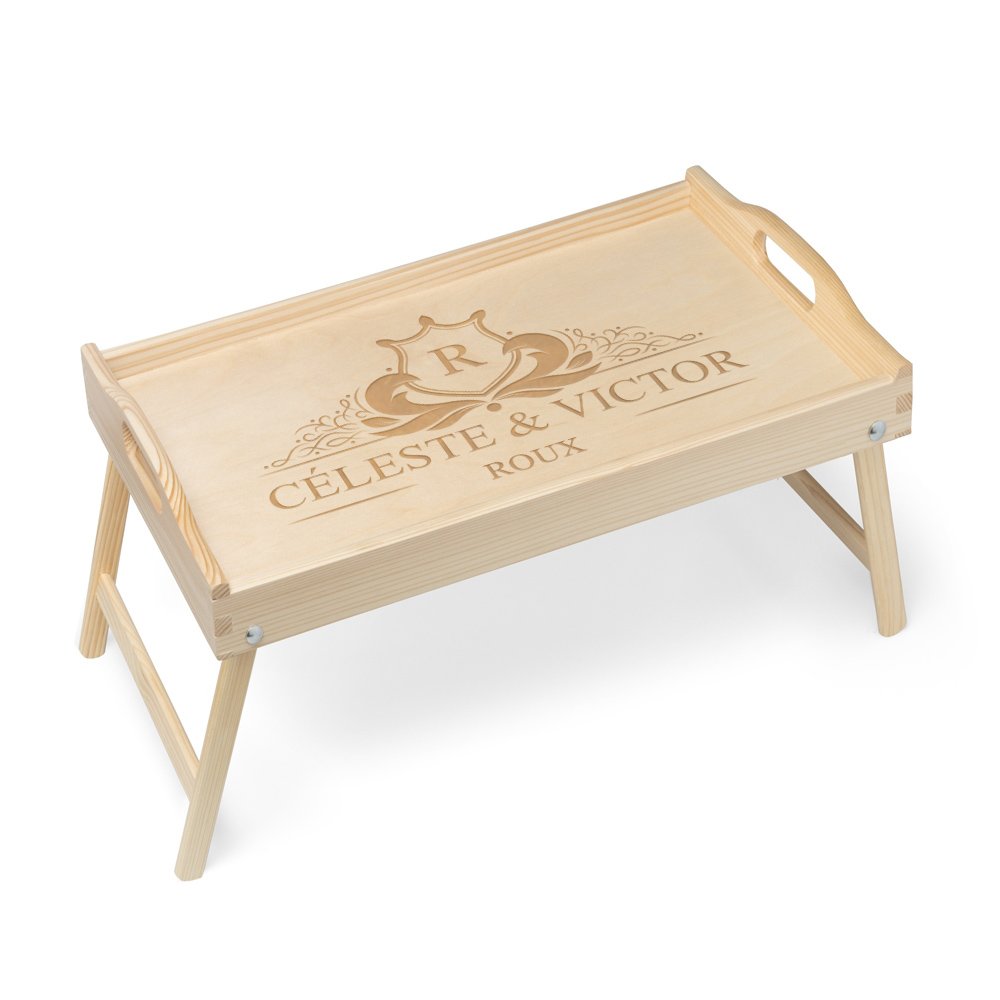Plateau de lit en bois naturel personnalisé pour parents pour l'anniversaire de mariage