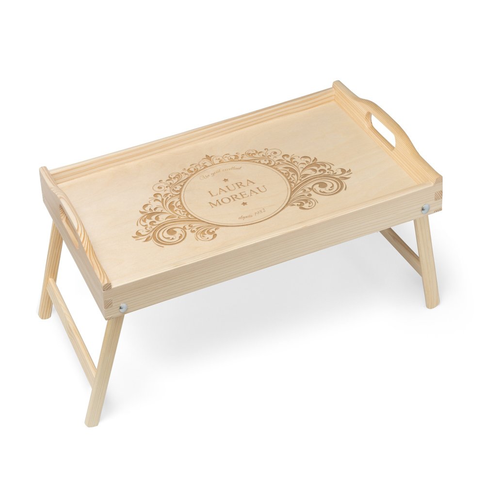 Plateau de lit en bois naturel personnalisé pour l'anniversaire de maman