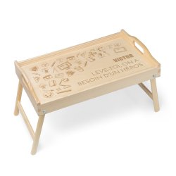 Plateau de lit en bois naturel avec gravure pour la fête des pères