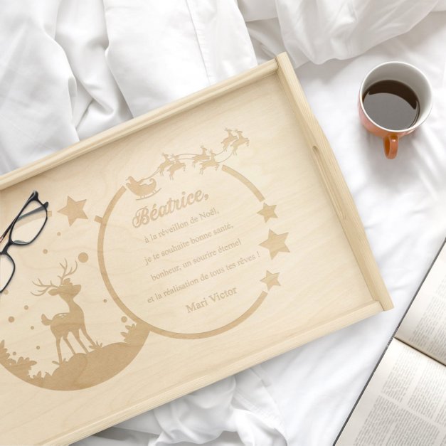 Plateau de lit en bois naturel personnalisé pour une femme pour Noël