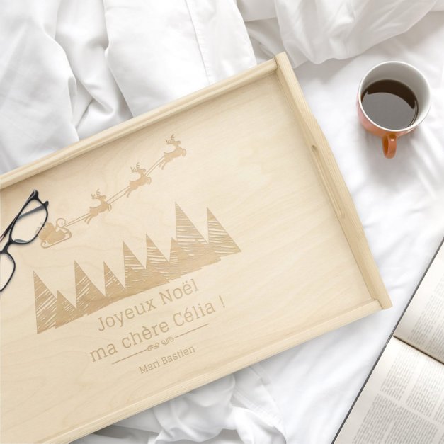 Plateau de lit en bois naturel personnalisé pour une épouse pour Noël