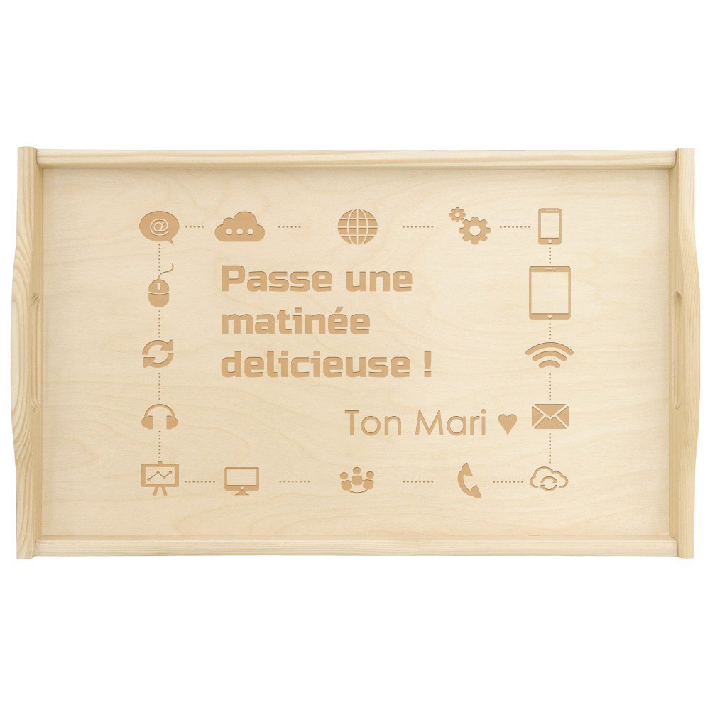Plateau de lit en bois naturel personnalisé pour l'anniversaire d'une femme
