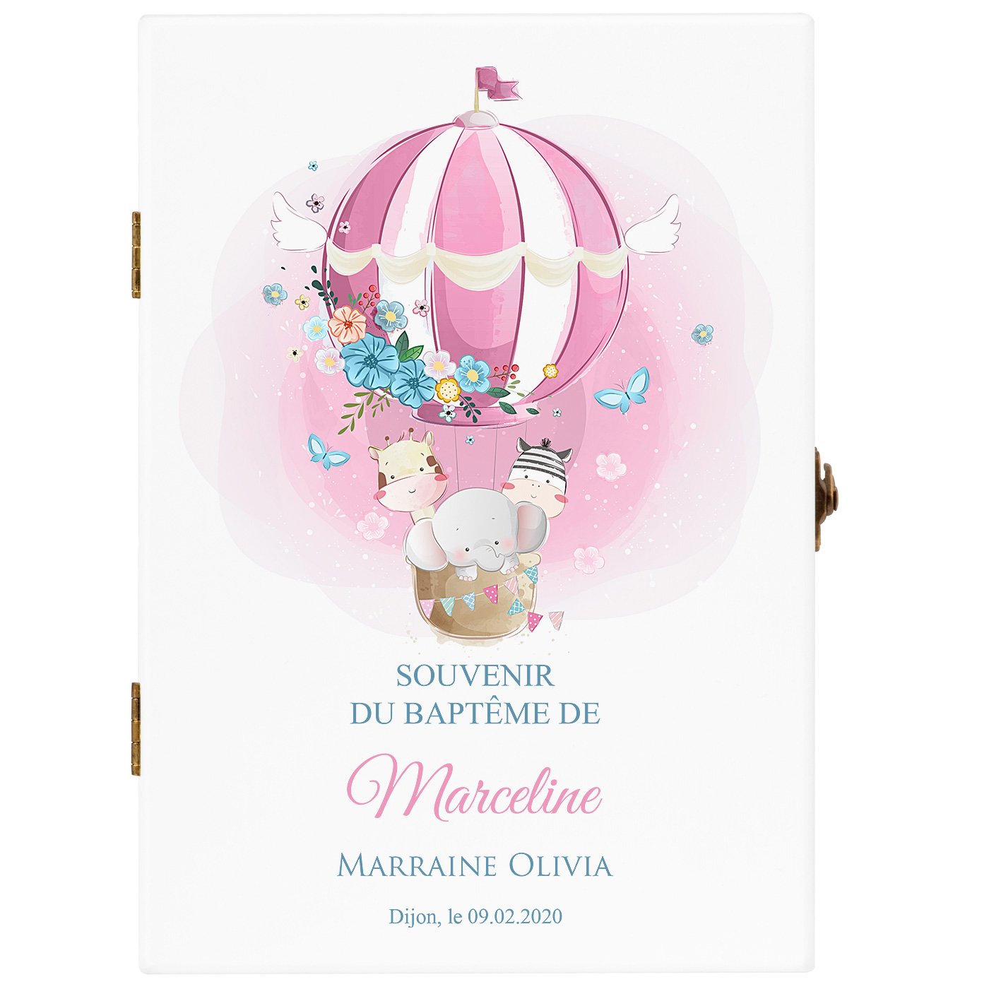 Ensemble de couverts avec prénom gravé pour fille baptême ballon