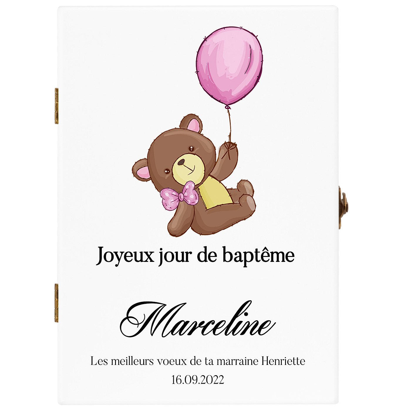 Ensemble de couverts avec prénom gravé pour fille baptême ours ballon
