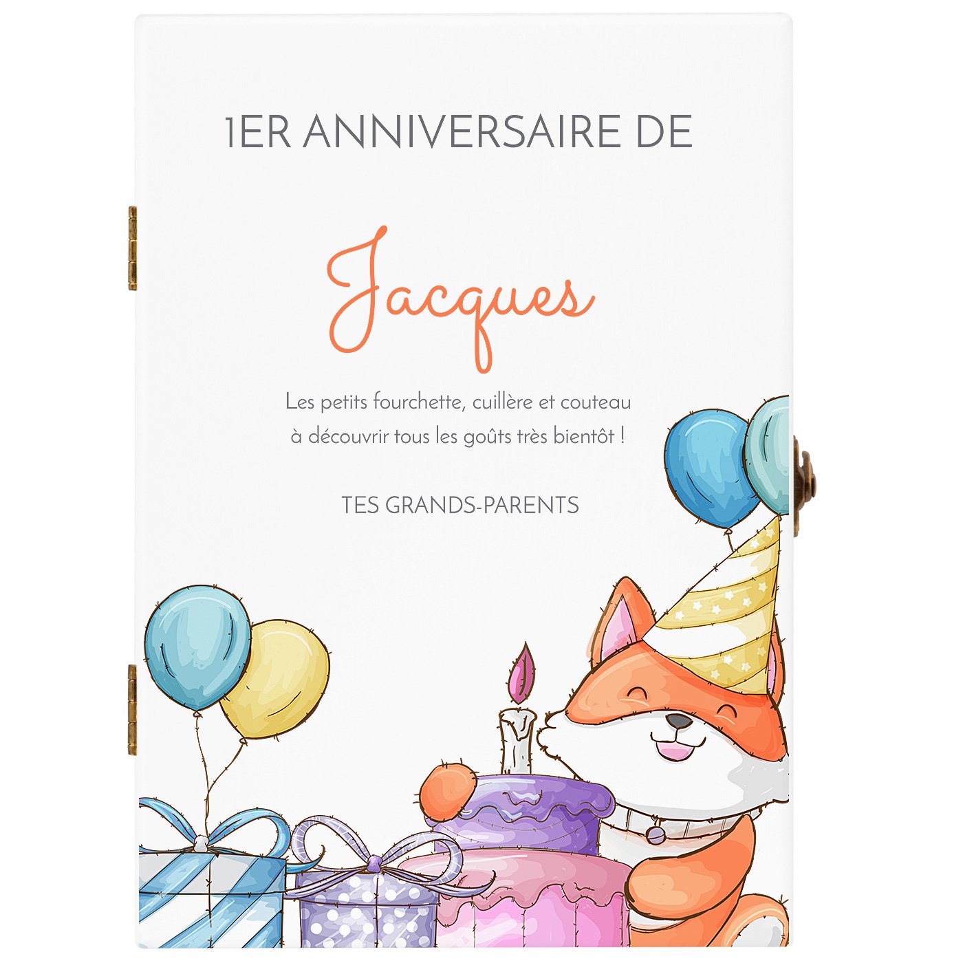 Ensemble de couverts avec prénom gravé pour garçon anniversaire 1 an
