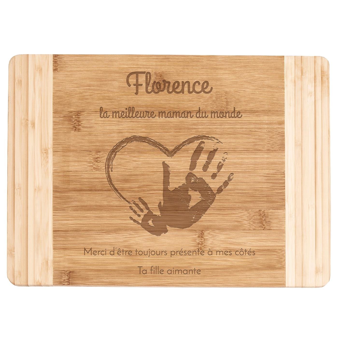 Planche à découper en bois de bambou personnalisée pour remerciement maman