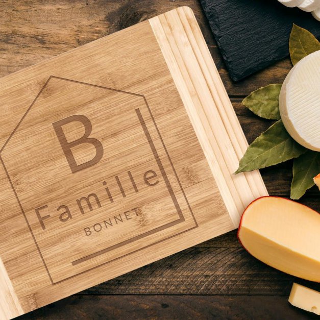 Planche à découper en bois de bambou avec gravure pour famille pour une crémaillère