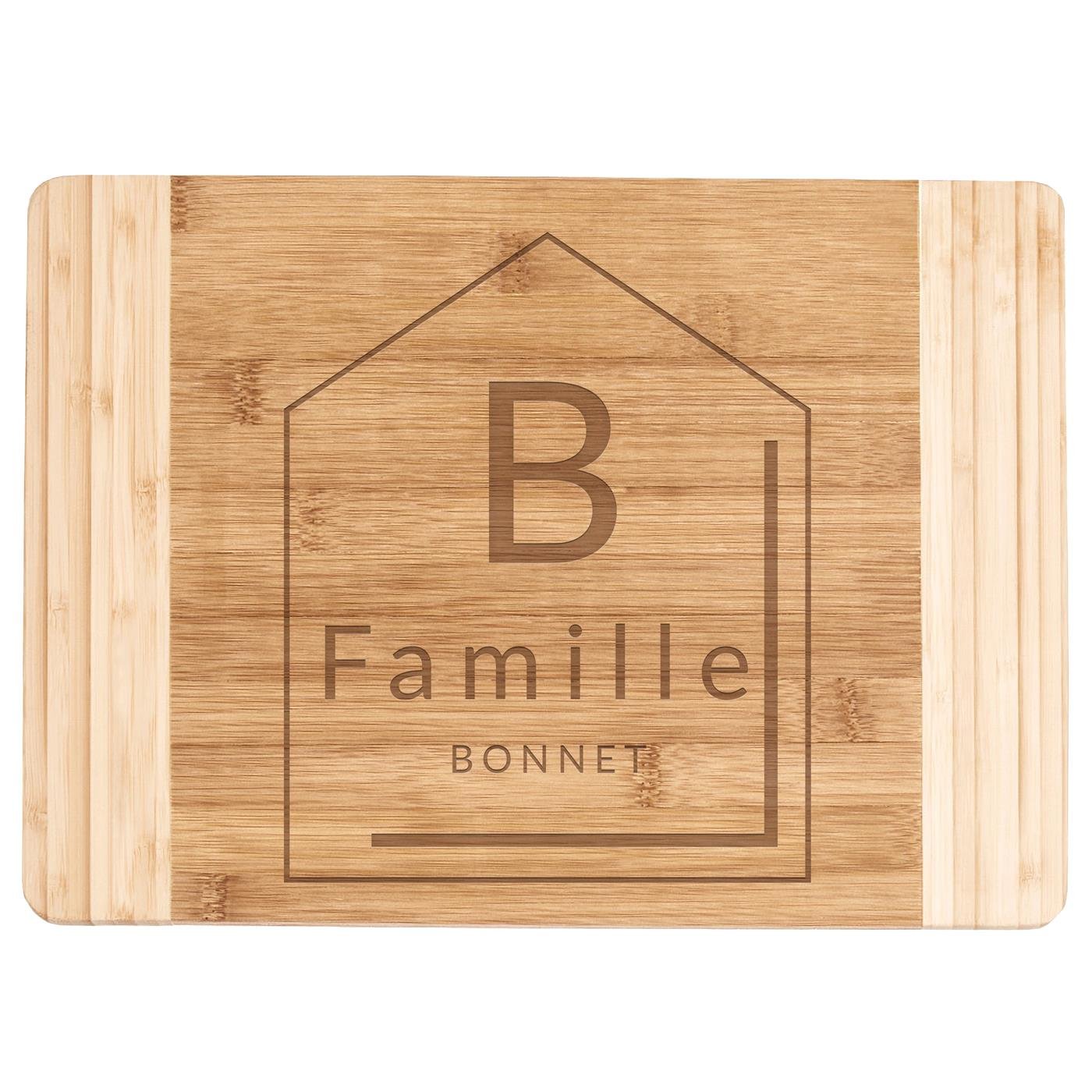 Planche à découper en bois de bambou avec gravure pour famille pour une crémaillère