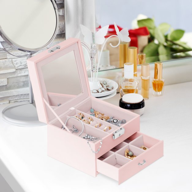 Coffret à bijoux rose personnalisé pour une femme au cœur d'or